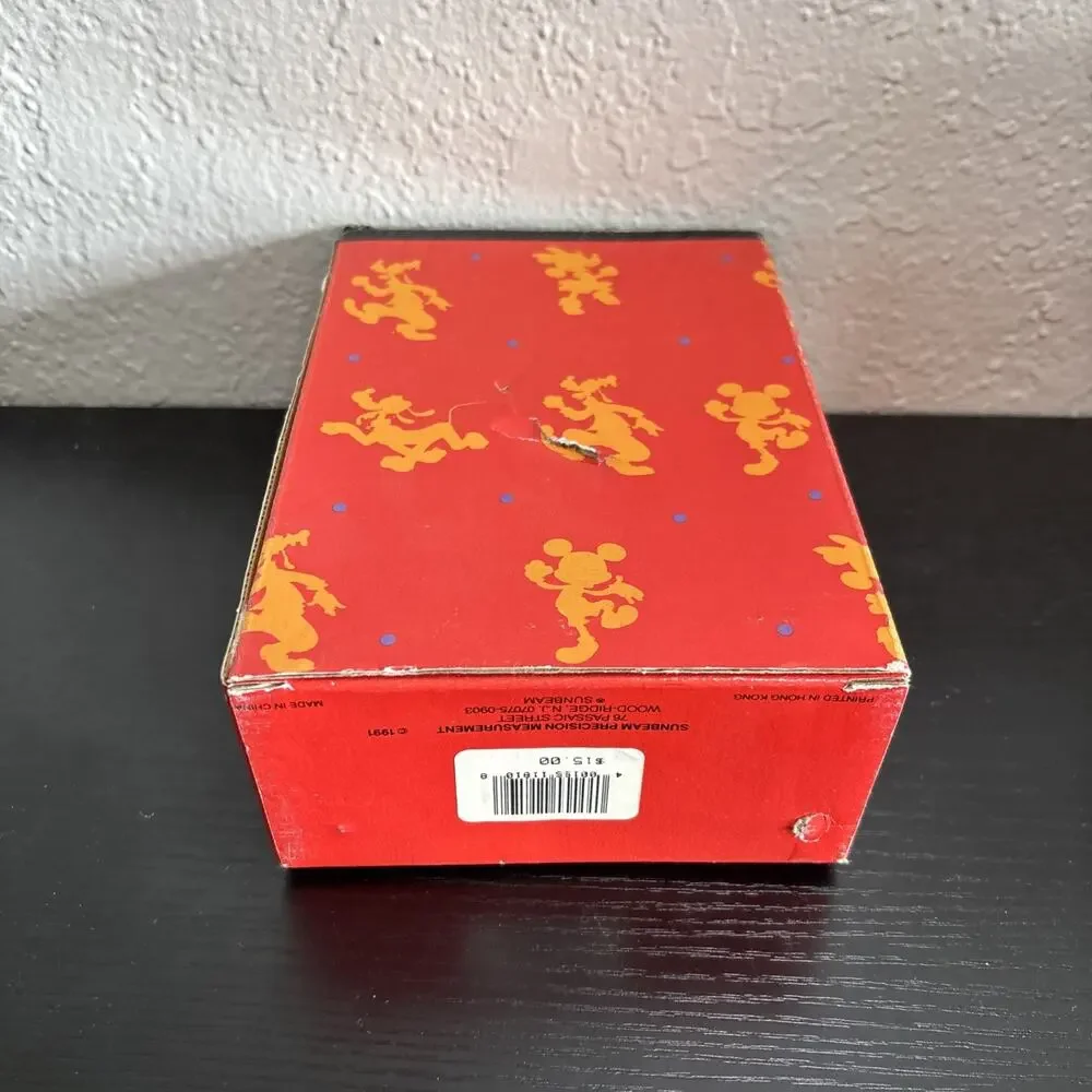 NIB Vintage Alarm Clock Sunbeam Disney Mickey Mouse Retro Red Wind-Up with Bell
